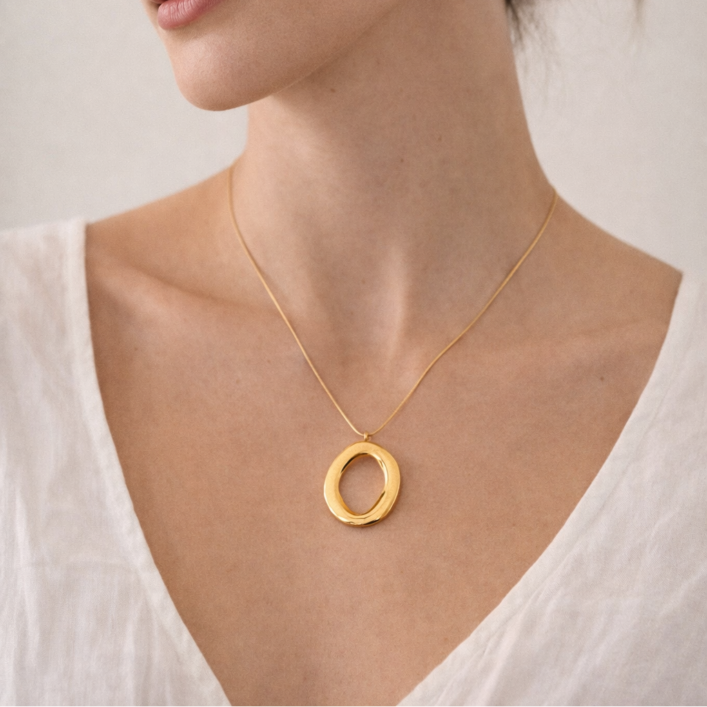 Camille Open Circle Statement Necklace – Waterproof Stainless Steel Necklace
