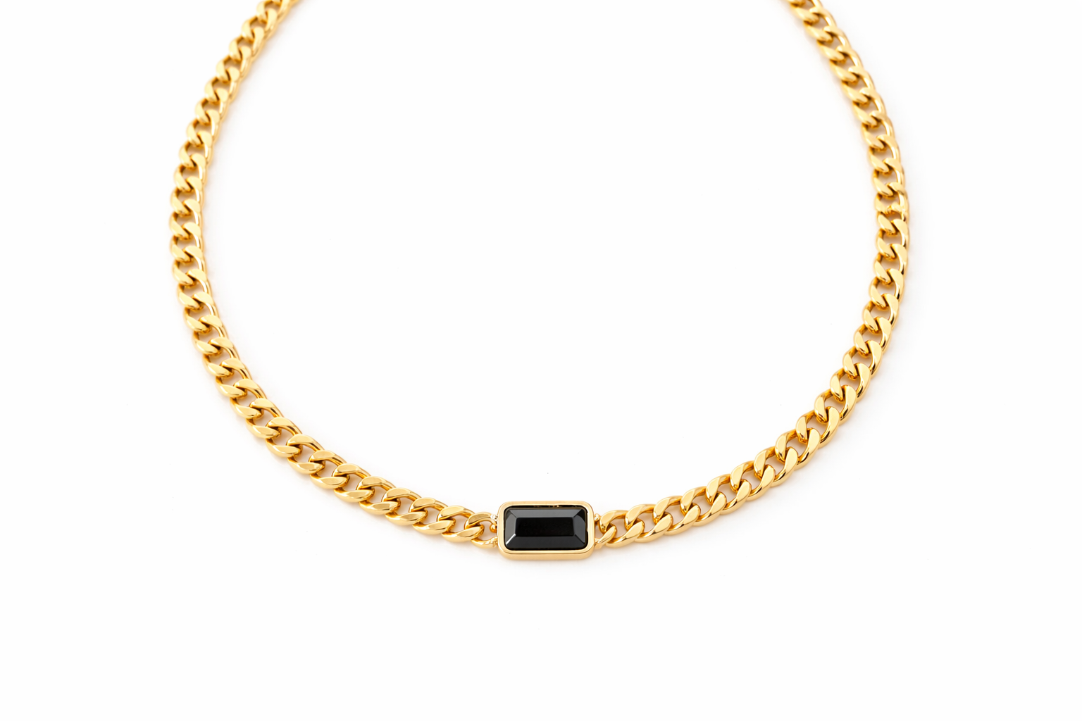 Black Stone Chain Necklace - Waterproof