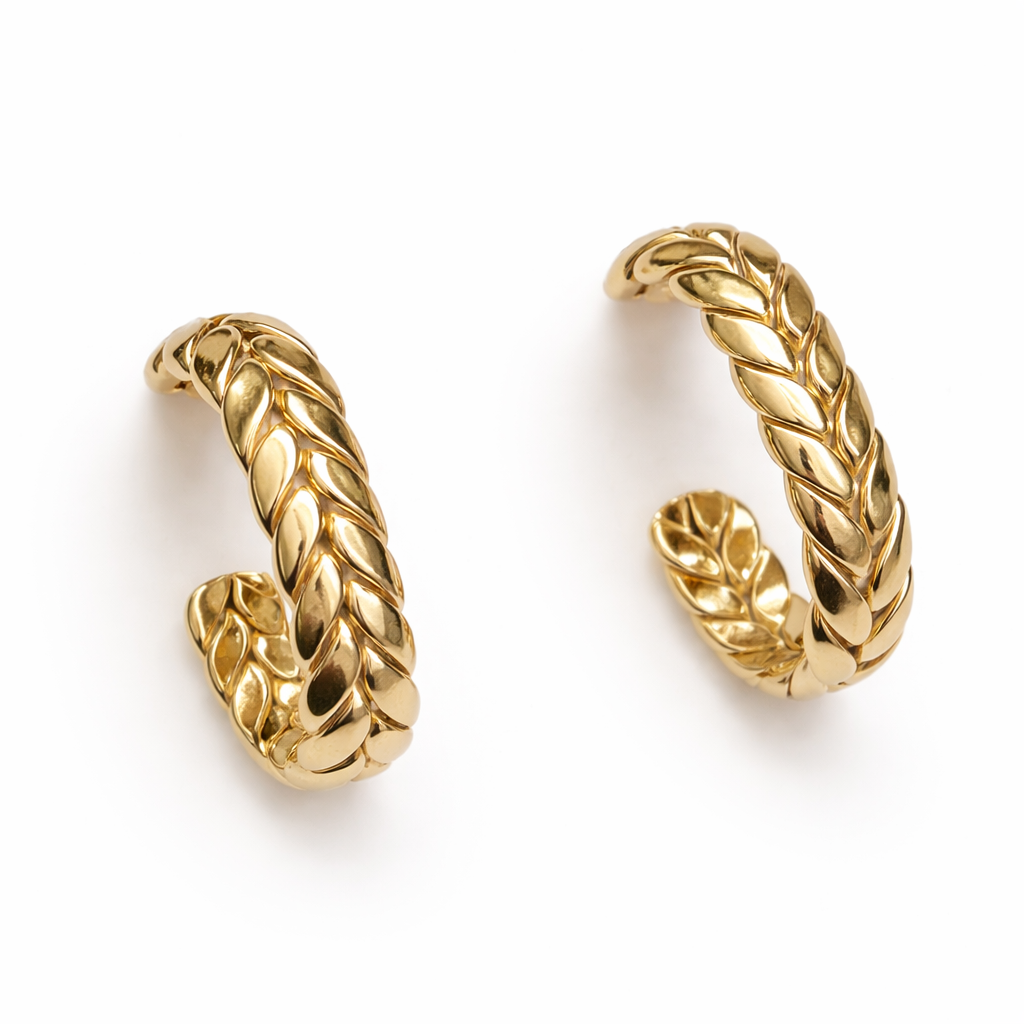 Braided Oval Hoop Earrings – Waterproof Gold Earrings